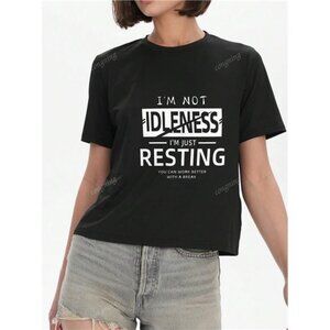Women Solid Color Round Neck Loose Casual Short Sleeve T-Shirt With "Idleness"